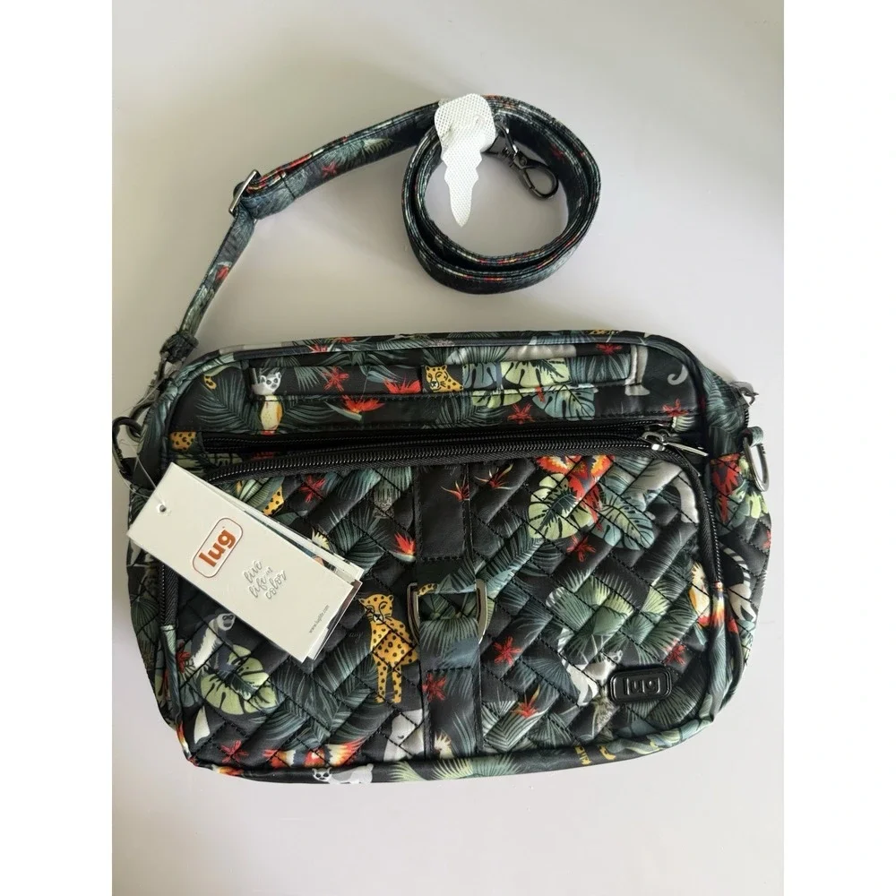 LUG NWT Carousel XL Wildlife‎ Black Crossbody Bag RFID Pockets Quilted Purse